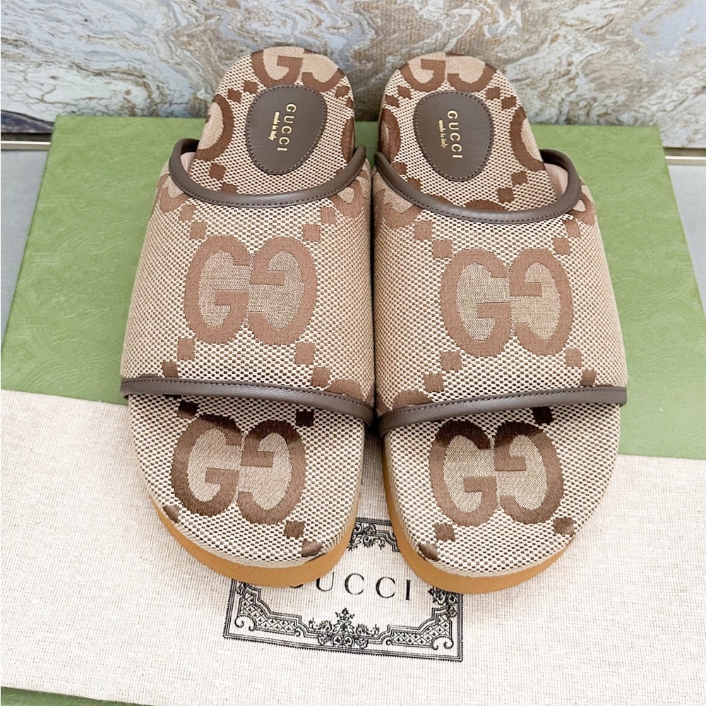 New! Gucci Monogram Jumbo GG Angelina Platform 55mm Slide Sandals - Picture 2 of 9